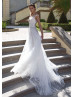 Ivory Beaded Floral Lace Sheer Back Wedding Dress